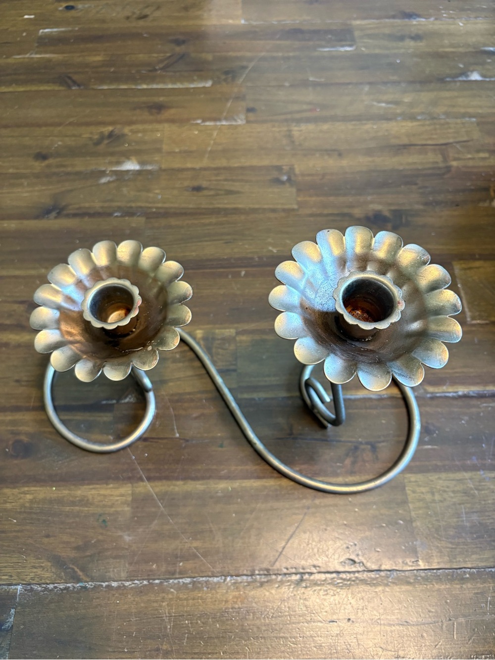Vintage Home Interiors Homco Brass Style Candle Holder 2 Flowers Candlestick